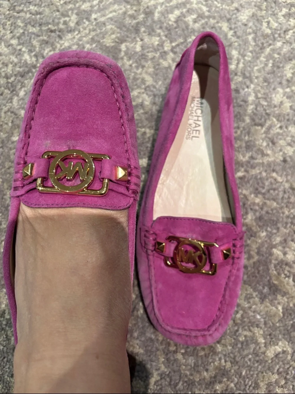 MICHAEL Michael Kors Fuchsia Suede Loafers with Gold Hardware - Picture 1 of 1